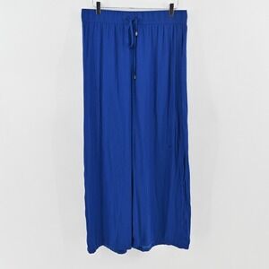 Adrianna Papell Wide Leg Gaucho Pants Womens Sz L Blue Elastic Waist Drawstring